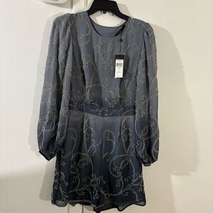 BCBGMAXAZRIA Ombre Blue Gray Georgette Embellished Evening Romper Sz S Boho NWT